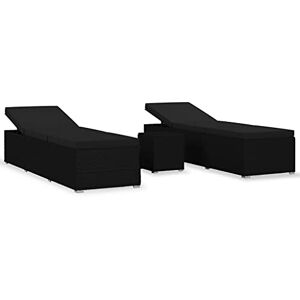 vidaXL Chaises Longues de Jardin et Table à Thé 3 pcs Transat de Patio Bain de Soleil de Balcon Camping Extérieur Noir Résine Tressée - Publicité