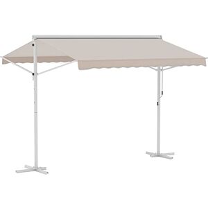 Outsunny Store Double Pente 3 x 3 m Manuel rétractable Inclinaison réglable Acier époxy Blanc Polyester imperméabilisé Anti-UV Beige - Publicité