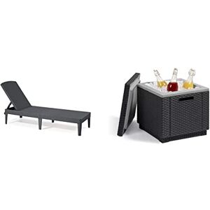 ALLIBERT Sunl Ounger pour Bain de Soleil, Graphite/Gris, 58 x 187 x 29 cm & 218759 Glacière/Table d'appoint Ice Cube Gris - Publicité