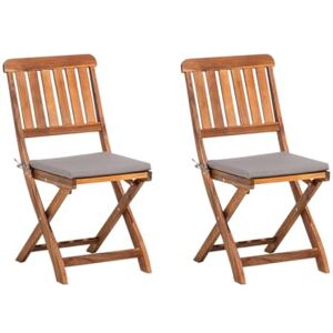 Beliani Lot 2 Chaises de Jardin en Bois d'Acacia Naturel et Durable avec Coussins Gris Assortis pour Terrasse Rustique et Traditionnelle - Publicité