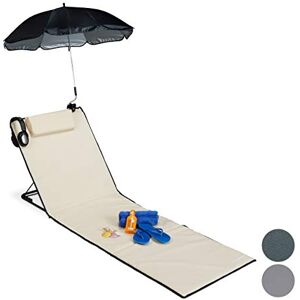 Relaxdays , beige Matelas, Litière de plage rembourré XXL avec un parasol, réglable, Poche, portable - Publicité