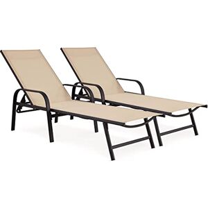 Habitat et Jardin Lot de 2 Bains de Soleil en Métal et Textilène Farniente Chaises de Jardin, Piscine et Balcon Transats avec Dossier Inclinable Beige - Publicité