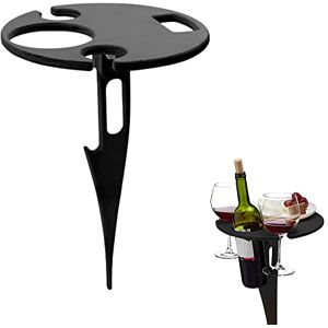 Gotetiso Table à Vin Portable D'extérieur Table de Plage Mini Table Pliable Porte Bouteilles de Pique Nique Porte Verre à Vin Suspendu Table Ronde Pliante pour Jardin Camping Plage Voyage - Publicité