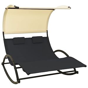 ZWDCVFGK Furniture Home Tools Chaise Longue Double avec auvent textilène Noir et crème - Publicité