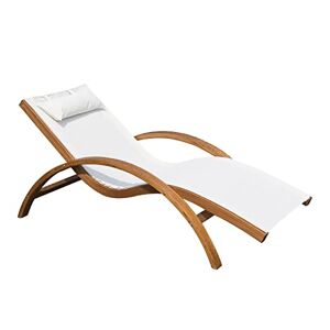 Outsunny Transat Chaise Longue Design Style Tropical Bois Massif Naturel Coloris Beige Blanc - Publicité