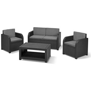 Keter Allibert by Modena Ensemble de Meubles de Jardin en Plastique avec Coussins d'assise Gris, 4 pièces, 2 fauteuils, canapé et Table, pour Jardin, Balcon et terrasse, Aspect rotin Plat - Publicité