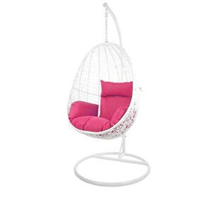 Kideo Balancelle, Fauteuil de salon, fauteuil lounge, chaise suspendue, en polyrotin, avec structure et coussin (blanc/rose) - Publicité