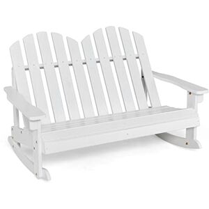 COSTWAY Fauteuil à Bascule Adirondack pour 2 Enfants avec Siège à Lattes, Chaise à Bascule en Bois de Sapin avec Inclinaison 30°& Dossier Haut 110°, Charge 100 kg pour Enfants de 3 Ans+ - Publicité