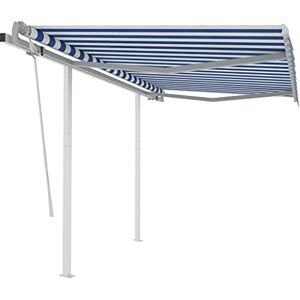 vidaXL Auvent Manuel Rétractable avec Poteaux Auvent de Terrasse Store de Balcon Jardin Patio Extérieur Ombrage des Fenêtres 3,5x2,5 m Bleu et Blanc - Publicité