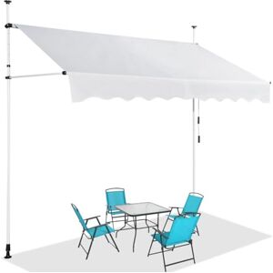 HOMASIS Store à serrage 150/200/250/300/350/400 cm, protection solaire réglable en hauteur, sans perçage, avec manivelle, protection UV, store de balcon à bras articulé, pour l'extérieur (beige + 2,5 - Publicité