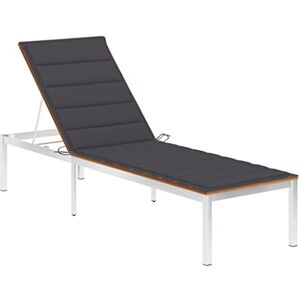 vidaXL Chaise Longue avec Coussin Bain de Soleil de Jardin Chaise Longue de Patio Transat de Terrasse Piscine Extérieur Acier Inoxydable Bois d'Acacia - Publicité