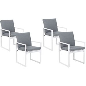 Beliani Lot 4 Chaises de Jardin avec Accoudoirs en Aluminium Blanc avec Coussin Gris Matières Résistantes pour Terrasse au Style Méditerranéen - Publicité