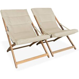 sweeek Lot de 2 chiliennes Beige en Bois. Pliables. Assise rembourrée - Publicité