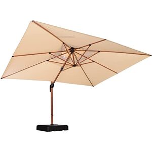 PURPLE LEAF Parasol Déporté 3 x 4 m Rectangulaire, Grain de Bois en Aluminium Parasol De Jardin Extérieur Toit à Double Rotatif 360°, Parasol Déporté Extérieur XXL, Kaki marron - Publicité