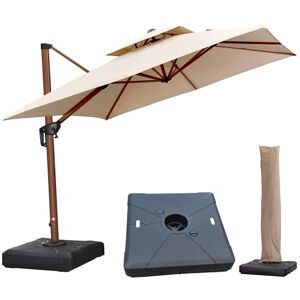 PURPLE LEAF Parasol Déporté avec Pieds de Parasol 2.7 x 2.7 m, Aspect du Teck en Aluminium Parasol De Jardin Extérieur avec Housse de Protection, Kaki marron - Publicité