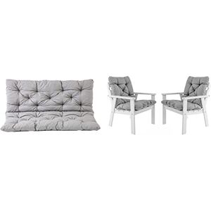 Ambientehome Ambient Home Coussin pour Banc de Jardin HANKO Gris Clair 145 x 95 x 8 cm 90267 & Lot de 2 Coussins Haut Dossier HANKO pour Fauteuil de Jardin, Coton, ca. 98 x 50 x 8 cm, Ton Gris Clair, 2 Unité 1 - Publicité