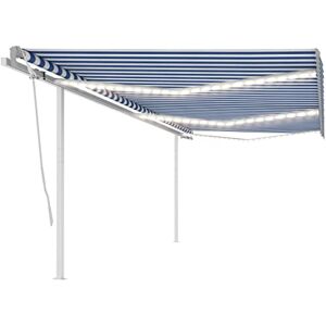 Tidyard Auvent Automatique Capteur de Vent et LED 6x3,5 m Bleu et Blanc Store Banne de Jardin Hauteur et Inclinaison Réglable, Brise-Soleil pour Balcon Terrasse Porche Restaurant et Café - Publicité