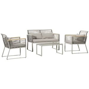 Outsunny Ensemble Salon de Jardin 4 pièces Grand Confort canapé 2 Places + 2 fauteuils + Table Basse Verre trempé Coussins Assise & Dossier fournis Polyester résine tressée PE Gris - Publicité