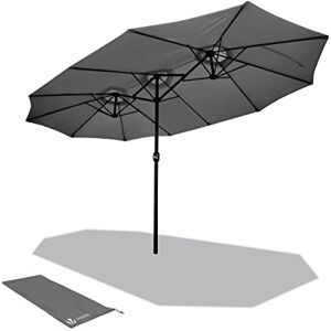 vounot Parasol de Jardin Double Aluminium 270 x 460cm avec Manivelle Toile 180 GR/m2 Protection Solaire Hauteur 2m50 Résistant à l'eau Housse de Protection Inclus Gris - Publicité