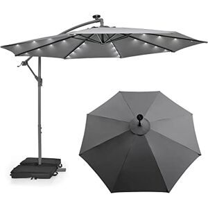 COSTWAY Parasol de Jardin Extérieur 3x3M, Parasol Déporté Lumineux Solaire avec 2 Sacs de Sable et Base Croisée, Parasol Inclinable avec Manivelle, pour Balcon, Jardin, Terrasse, Plage (Gris) - Publicité