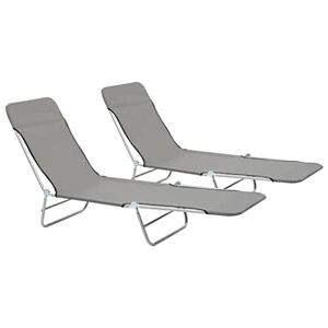 vidaXL 2X Chaise Longue Pliable Gris Meuble de Jardin Transat Chilienne - Publicité