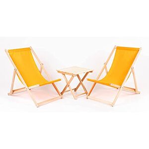 Merino Wool 2 x Chaise longue + Table Chaise longue moderne en bois franc rembourrée jardin en bois massif traditionnel pliable en bois dur pour la plage, les chaises pliantes en bois naturel, (Yellow) - Publicité