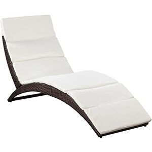 vidaXL Chaise Longue Pliable avec Coussin Bain de Soleil de Jardin Transat de Patio Chaise Longue d'Extérieur Terrasse Plage Résine Tressée Marron - Publicité