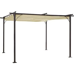 Outsunny Pergola rétractable 4 x 4 m Structure métal époxy anticorrosion Noire + Toile Polyester Haute densité 180 g/m² Incluse Beige - Publicité