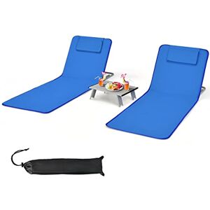 Giantex Ensemble de 2 Matelas de Plage Pliables et Table d’Appoint, Chaises Longue de Plage Réglables en 5 Positions avec Appui-Tête Amovible, Poche pour Jardin, Plage, Camping (Bleu) - Publicité