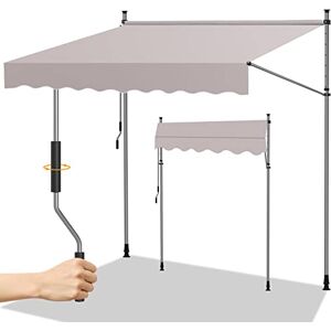 Randaco Store banne avec manivelle, 200x120cm Auvent Rétractable Réglable Store sans Trous à percer, Résistant aux UV, Réglable en Hauteur pour Balcon Jardin Terrasse Patio, Beige - Publicité