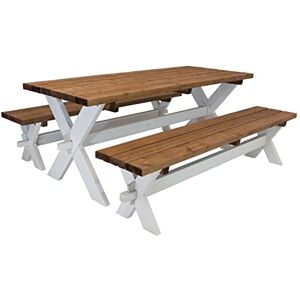 AXI Celine Table de Pique Nique en Bois et 2 Bancs en Bois 177x75 cm   Couleur Marron/Blanc, Bois d'Epicéa   Table Picnic pour 6 Personnes - Publicité