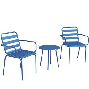 Outsunny Ensemble Bistro de Jardin 3 pièces Salon de Jardin 2 chaises empilables avec accoudoirs + Table Basse Ronde en Acier Bleu - Publicité