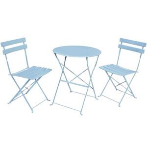 AKORD Set de Bistro pour Balcon Orion   2 Chaises Pliables et 1 Table Ronde   Salon de Jardin   Ensemble de Chaises de Table Bistrot en Métal   Bleu - Publicité
