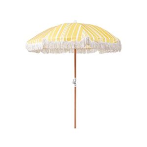 Beliani Parasol de Jardin Rétro ⌀ 150 cm Mât en Bois et Tissu Jaune et Blanc Mondello - Publicité