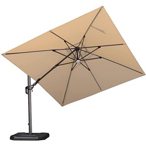 PURPLE LEAF Parasol Déporté LED Solaire 3 x 3 m Carré, Parasol De Jardin Extérieur Inclinable avec Protection UV et Rotation à 360°, Kaki - Publicité