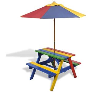 Table et bancs de Pique-Nique avec Parasol pour Enfants Bois,Meubles,Mobilier de Jardin,Tables de Jardin,Multicolore,18.96 LB,40773 - Publicité