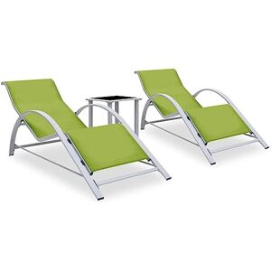 vidaXL Chaises Longues 2 pcs avec Table Bain de Soleil de Patio Transat de Terrasse Chaise Longue d'Extérieur Transat de Jardin Aluminium Vert - Publicité