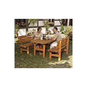 GASPO Salon de jardin Hall   Table & deux bancs en bois d'épicéa massif   Idéal pour le jardin et la terrasse - Publicité