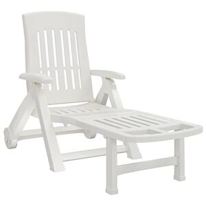 vidaXL Chaise Longue Pliable avec Roues, Fauteuil avec Dossier Réglable, Bain de Soleil, Lit de Bronzage, Transat de Jardin Terrasse, Blanc PP - Publicité