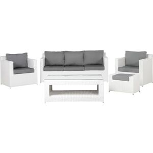 Beliani Salon de Jardin en Rotin Blanc et Coussins Gris Inclus Composé de 2 Fauteuils Canapé et Repose-pied Assorti pour Terrasse Moderne - Publicité