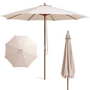 COSTWAY Parasol de Jardin Ø 3M à 3 Hauteurs Réglables, Parasol Droit avec Toit Ventilé Imperméable et Cordon de Serrage, Parasol d’Extérieur à 8 Baleines en Bambou pour Jardin, Cour, Beige - Publicité