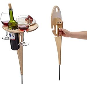 Giftik Table à vin pliable d'extérieur – Table de pique-nique portable, petit support en bois pour verres à vin, table pliable pour l'extérieur, jardin, voyage, plage, camping, fête (Beige) - Publicité