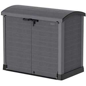 Duramax Cedargrain StoreAway 1200L Abri de jardin en plastique / couvercle arc, Abri pour poubelles, Cache poubelles, Coffre de poubelle, Idéal pour les 2x 240L poubelles, 145x85x125 cm, Gris - Publicité