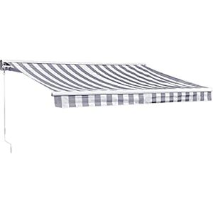 Happy Garden Store banne Saule 2,95 × 2,5m avec Semi-Coffre Toile rayée Blanche/Grise et Structure Blanche - Publicité