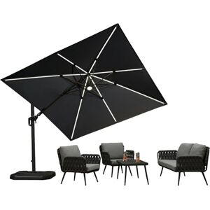 PURPLE LEAF Parasol Déporté avec LED Solaire 3 x 3 m Carré, Parasol De Jardin Extérieur Inclinable avec 8 Baleines en Aluminium et Toile Protection UV, Gris - Publicité