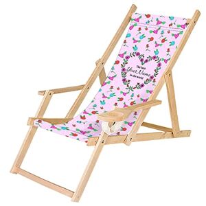 Ferocity Chaise Longue Pliable en Bois avec accoudoirs et Porte-gobelet Noir Motif, personnalisé Pink Heart [119] - Publicité