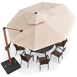 PURPLE LEAF Parasol Déporté 3.65 m Rond, Grain de Bois en Aluminium Parasol De Jardin Extérieur Toit à Double Rotatif 360°, Parasol Terrasse Extérieur XXL, Kaki marron - Publicité