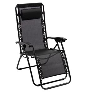 Baroni Home Chaise Longue de Jardin Zero Gravity, Fauteuil Relax avec Appui-Tête Rembourré, Transat d’été en Accier Allié, Chaise d’Extérieur Confortable, 165x65x11 cm, Noir - Publicité