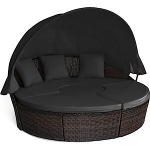 LIFEZEAL Transat Jardin Extérieur avec Coussin et 3 Oreillers, Bain de Soleil Rond avec Toit, Table Basse Réglable en Hauteur, Canapé-lit, Charge 360kg, pour Piscine, Terrasse, 190x185x142 cm - Publicité