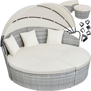 TecTake ® Bain de Soleil Salon de Jardin Exterieur Modulable en Poly Rotin & Aluminium 4 Places 1 Canapé 2 Tabouret Pouf et 1 Table de Jardin avec Pare-Soleil dépliable, Mobilier de Jardin - Publicité